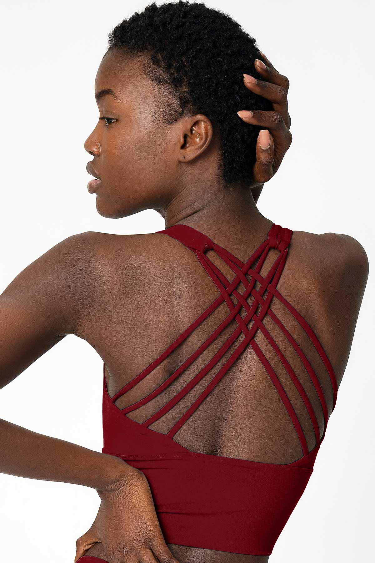 SALE! Maroon Red Kelly Crisscross Back Long Line Padded Sports Bra - Women - Pineapple Clothing