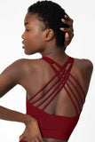 SALE! Maroon Red Kelly Crisscross Back Long Line Padded Sports Bra - Women - Pineapple Clothing