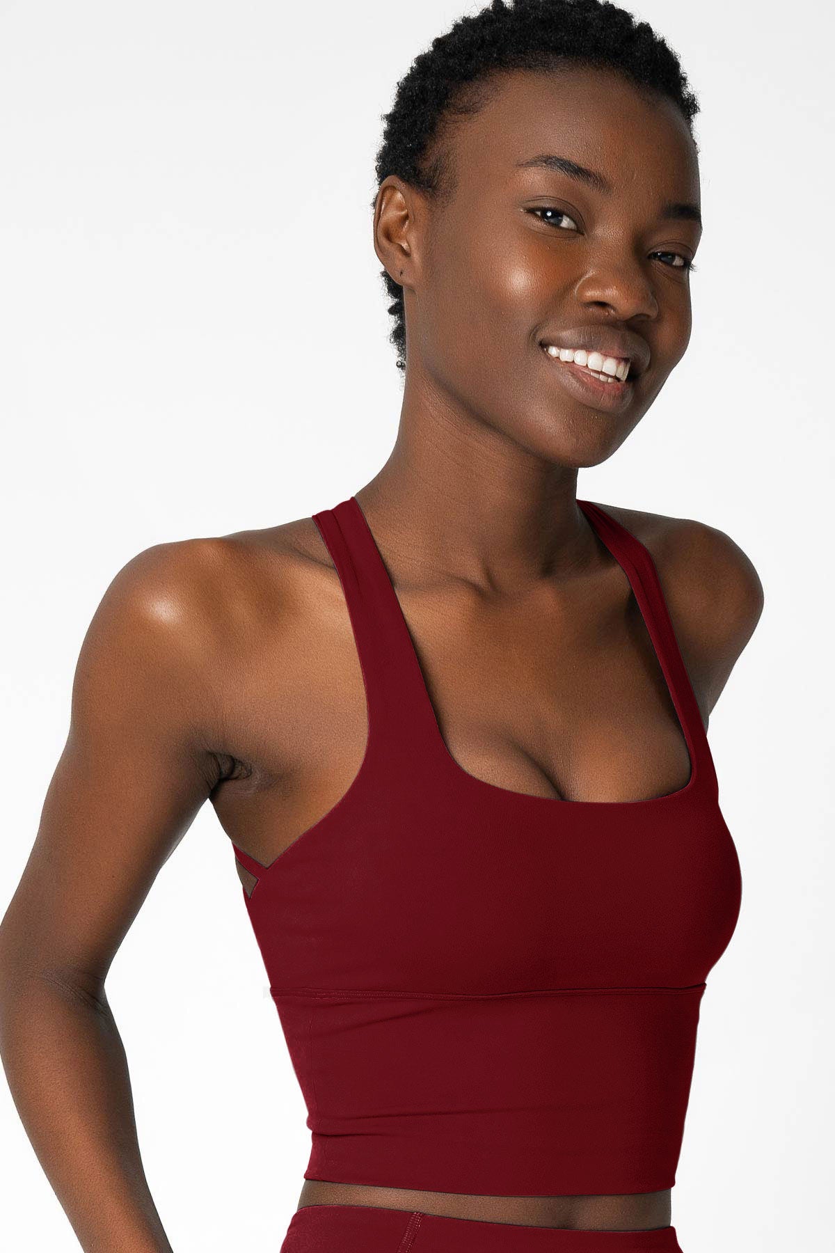 SALE! Maroon Red Kelly Crisscross Back Long Line Padded Sports Bra - Women - Pineapple Clothing