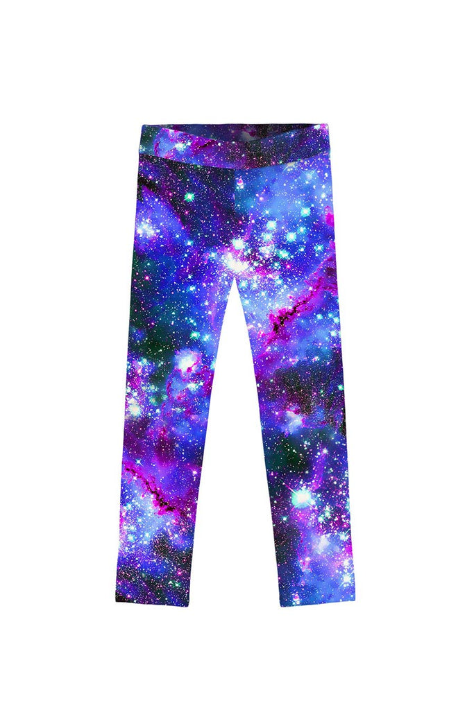 Milky-Way Lucy Purple Galaxy Print Cute Stretchy Leggings - Kids