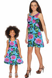 Peony Splash Sanibel Pink & Blue Floral Print Dress - Girls - Pineapple Clothing