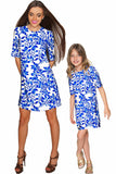 Whimsy Grace White & Blue Print Party Shift Dress - Women - Pineapple Clothing