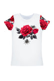 Mystic Reign Zoe White Red Roses Print Cute Halloween T-Shirt - Kids - Pineapple Clothing