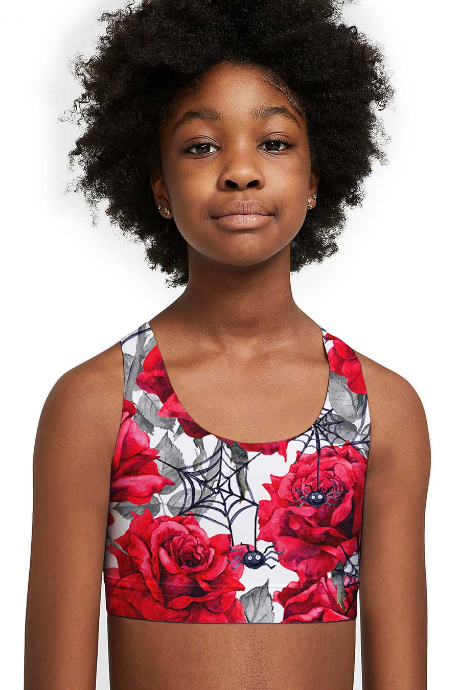 Mystic Reign Stella Red Floral Racerback Sports Bra Crop Top - Kids - Pineapple Clothing