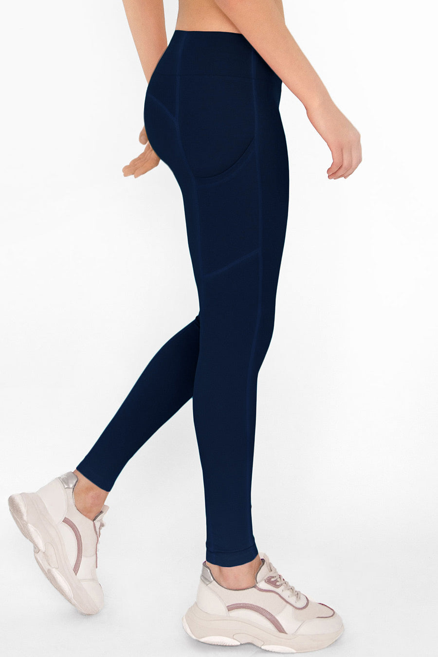 SEMI-ANNUAL SALE! Navy Blue Cassi Side Pockets Workout Leggings Yoga Pants - Women - Pineapple Clothing