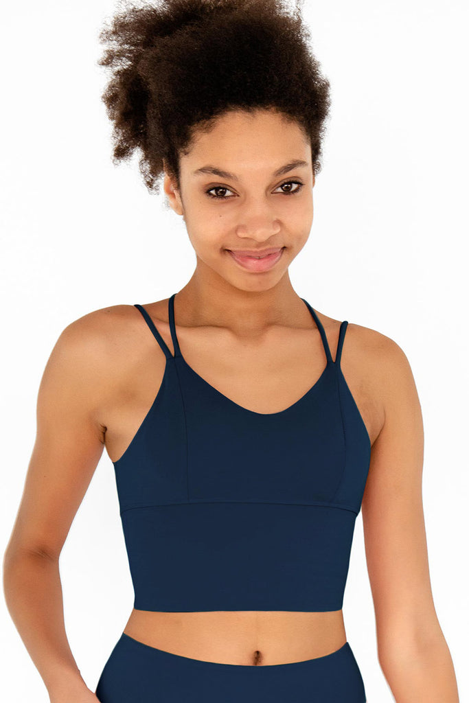3 for $49! Navy Blue Kelly Strappy Long Line Padded Sports Bra - Women -  Pineapple Clothing
