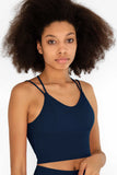 SEMI-ANNUAL SALE! Navy Blue Kelly Strappy Long Line Padded Sports Bra - Women - Pineapple Clothing