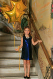 Navy Blue Stretchy Metallic Sleeveless Fancy Party Shift Dress - Girls - Pineapple Clothing