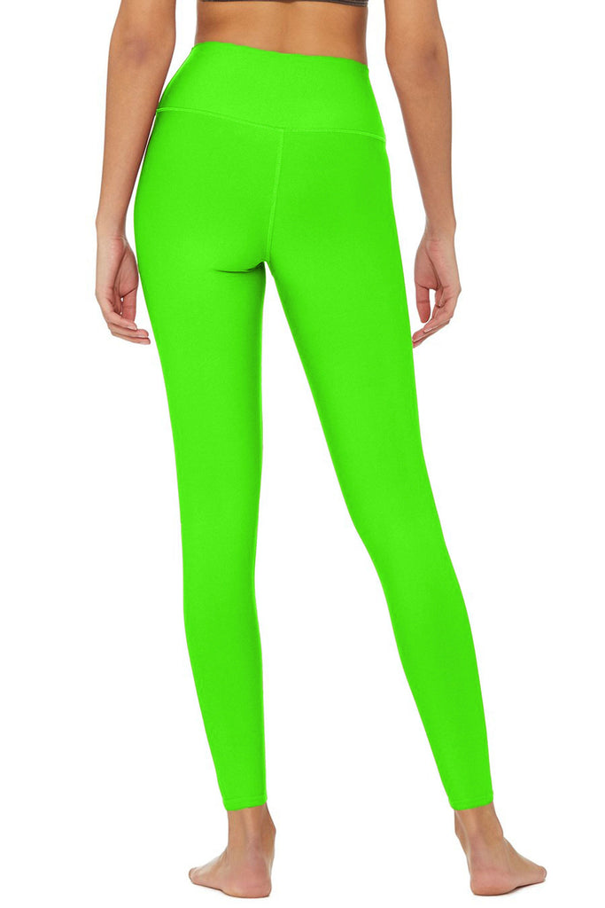 Neon Green Leggings, Solid Bright Lime Green Plus Size High Waist