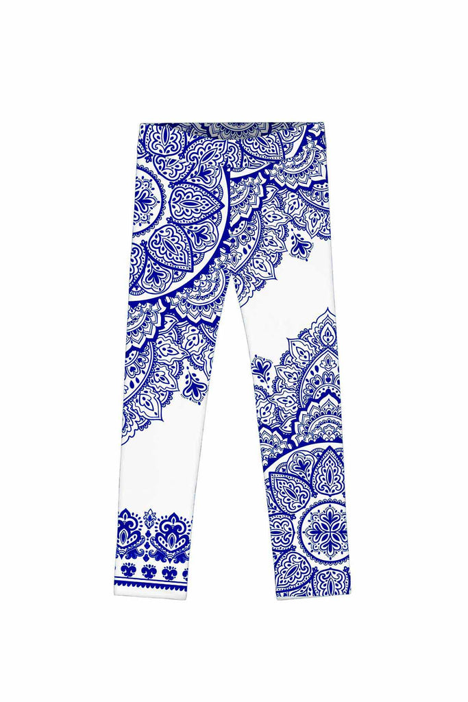 Geometrical Pattern. Natural White and Blue colors Leggings for