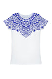 Nirvana Zoe White & Blue Geometric Boho Print Designer T-Shirt - Kids - Pineapple Clothing