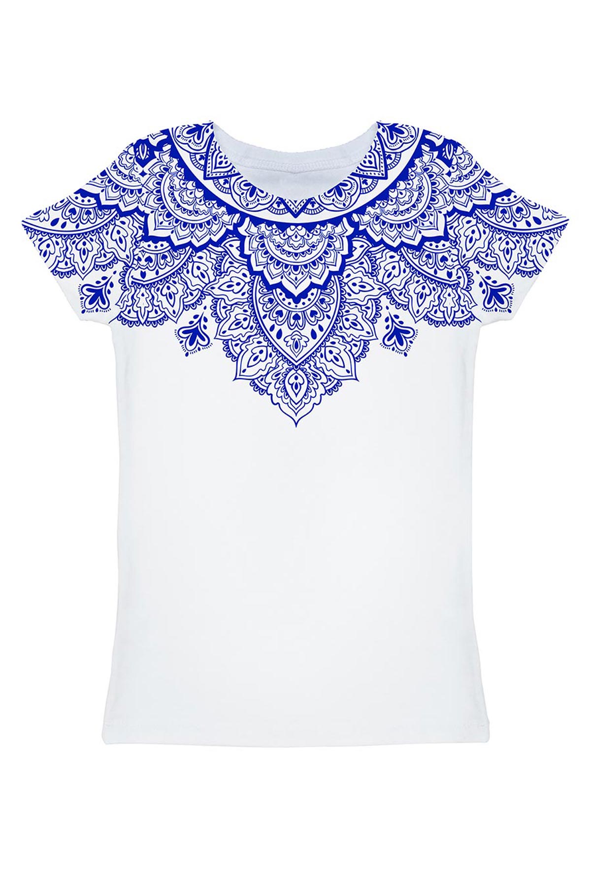 Nirvana Zoe White & Blue Geometric Boho Print T-Shirt - Women - Pineapple Clothing