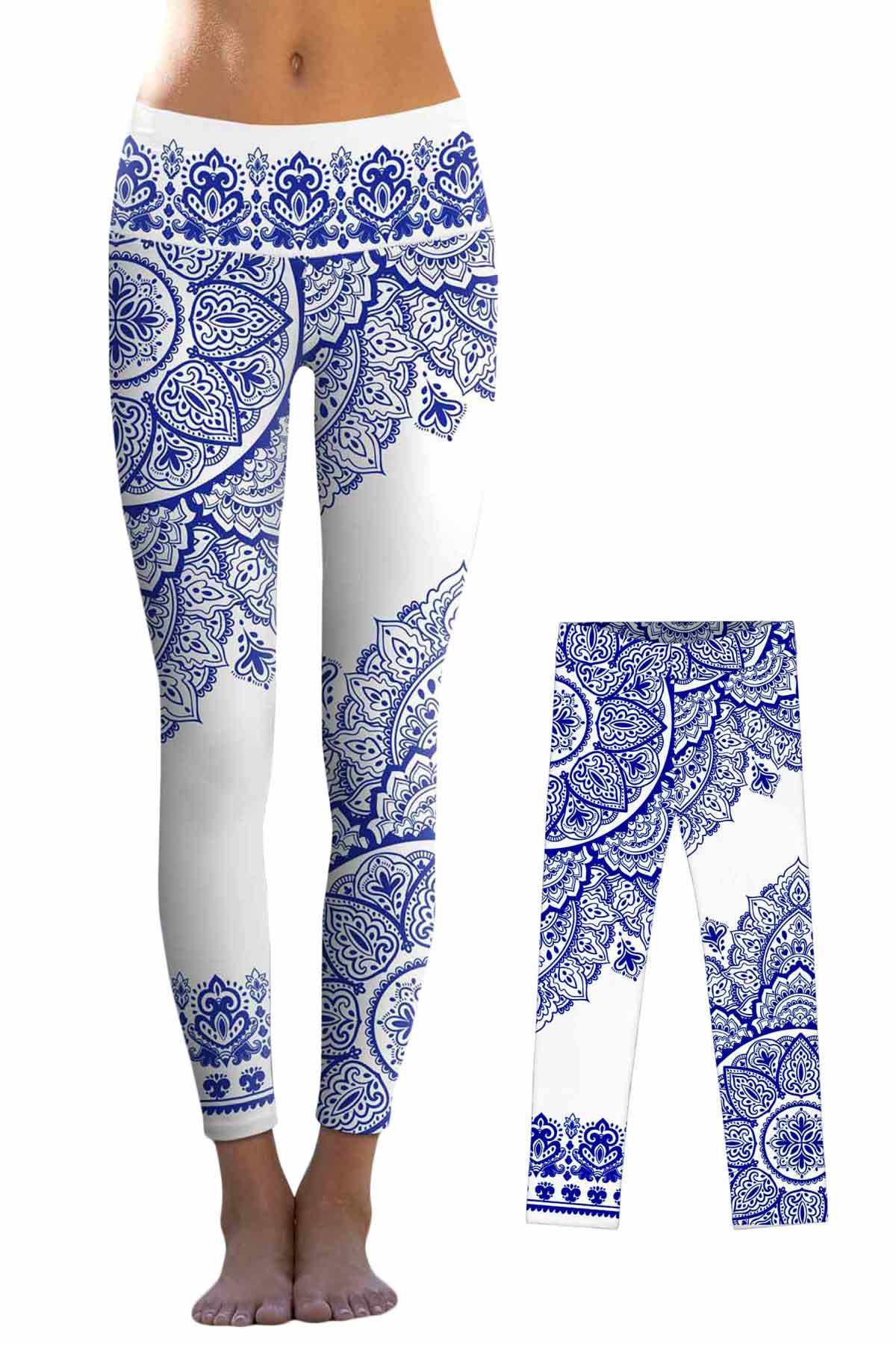 Nirvana Lucy White Blue Geometric Boho Printed Leggings - Mommy and Me - Pineapple Clothing