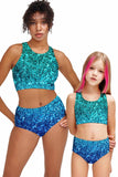 Ocean Drive Blue Glitter Two-Piece Sporty Swimsuits - Mommy and Me - Pineapple Clothing