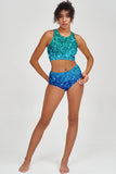 Ocean Drive Carly Blue Glitter Print High Neck Crop Bikini Top - Women - Pineapple Clothing