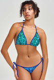 Ocean Drive Lara Blue Glitter Print Triangle String Bikini Top - Women - Pineapple Clothing