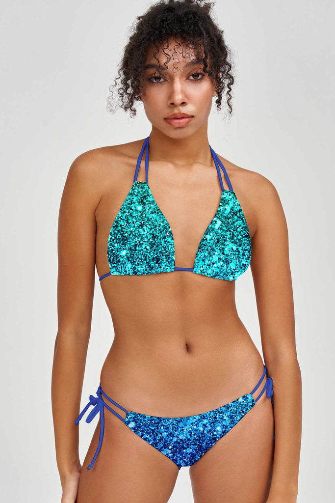 Ocean Drive Sara Blue Glitter Strappy Triangle Bikini Top - Women