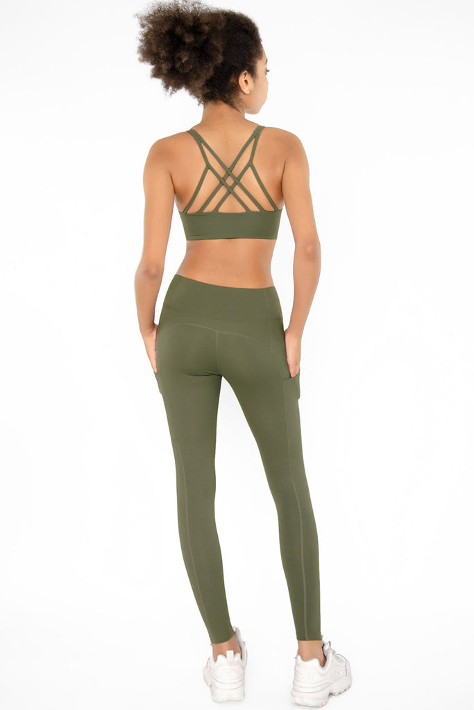 SALE! Olive Khaki Green Cassi Side Pockets Workout Yoga