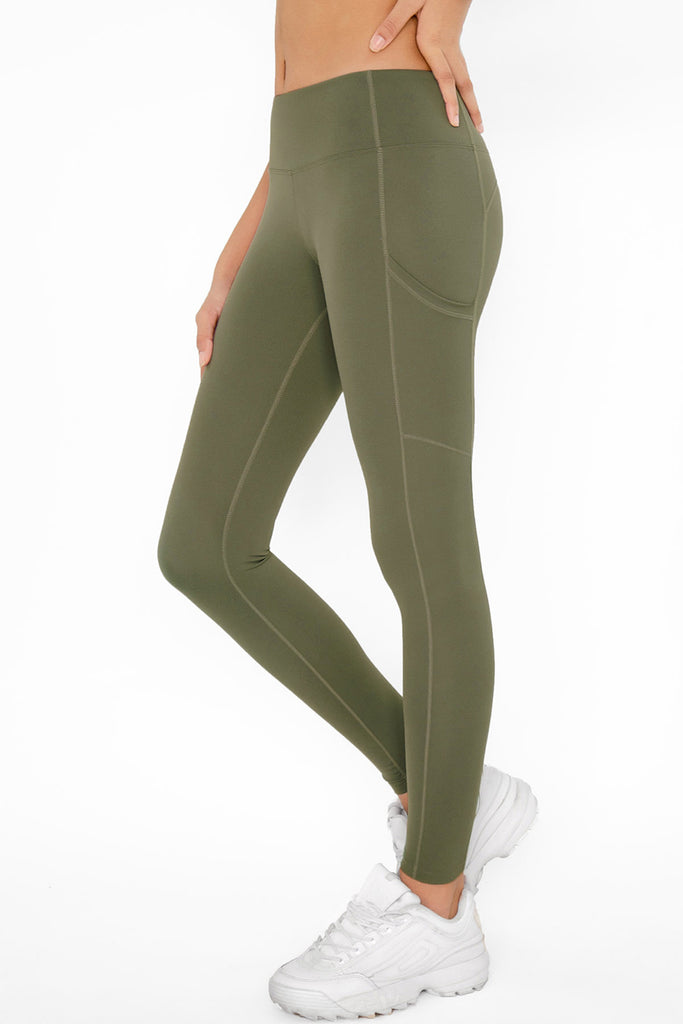 Olive Green Cassi Side Pockets Workout Leggings Yoga Pants Women WL3 1952 OL side close 2