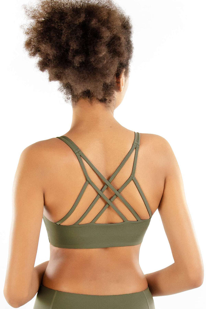 3 for $49! Olive Khaki Green Kelly Strappy Padded Sports Bra - Women -  Pineapple Clothing