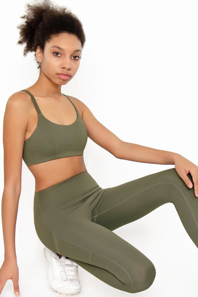 3 for $49! Olive Khaki Green Cassi Side Pockets Workout Yoga