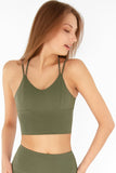 SEMI-ANNUAL SALE! Olive Khaki Green Kelly Strappy Long Line Padded Sports Bra - Women - Pineapple Clothing