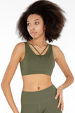 SEMI-ANNUAL SALE! Olive Khaki Green Kelly Strappy Open-Back Padded Sports Bra - Women - Pineapple Clothing