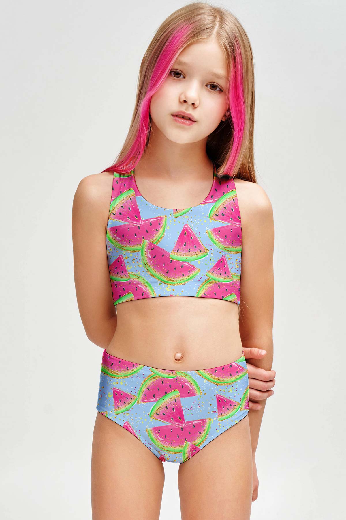 One in a Melon Claire Blue Sporty Two Piece Swim Bikini Set - Girls - Pineapple Clothing