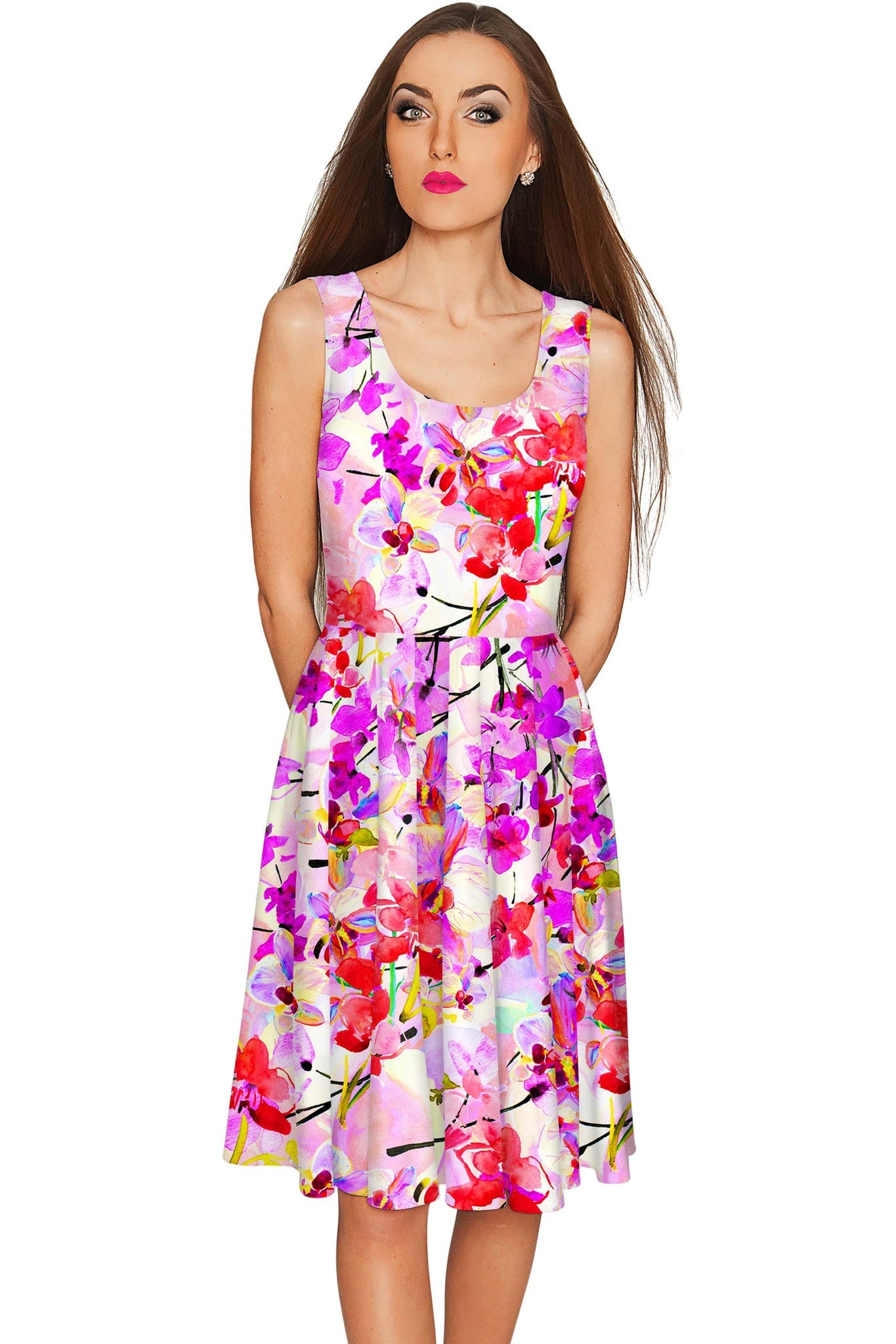 Orchid Caprice Mia Fit & Flare Pink Floral Dress - Women - Pineapple Clothing