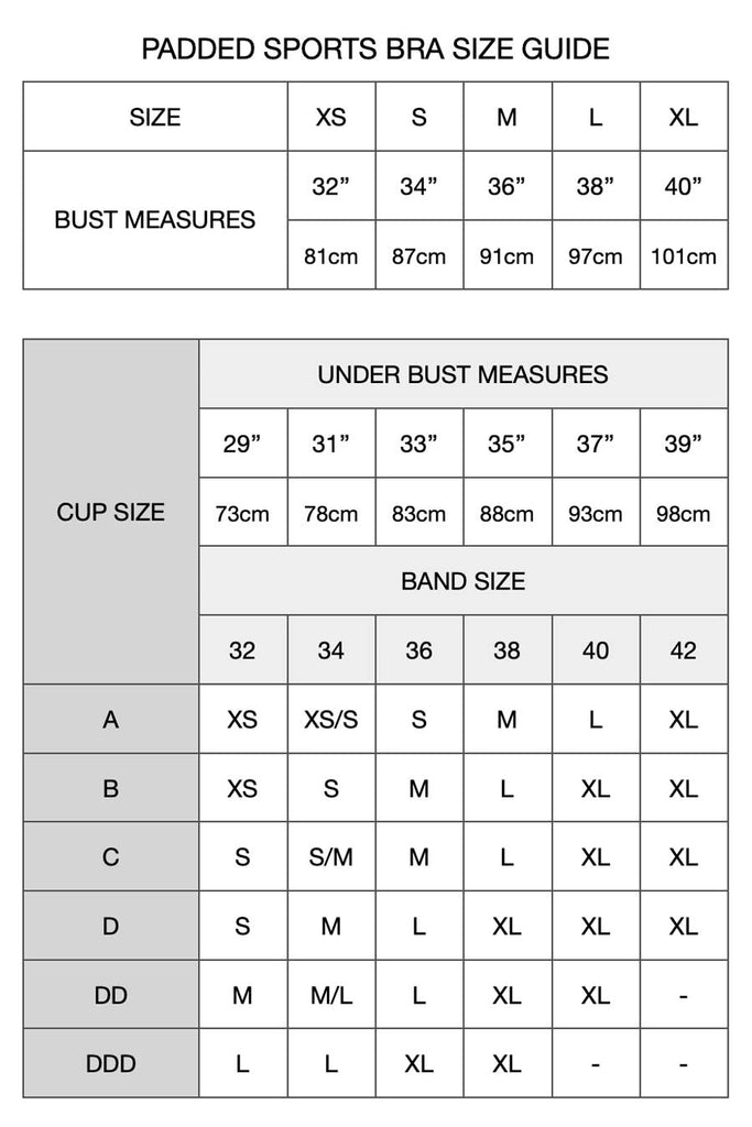 Size Chart - Non Padded Sports Bra – Plan B