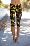 Pepperoni Ellie Black Pizza Print Performance Capri Leggings - Women - Pineapple Clothing