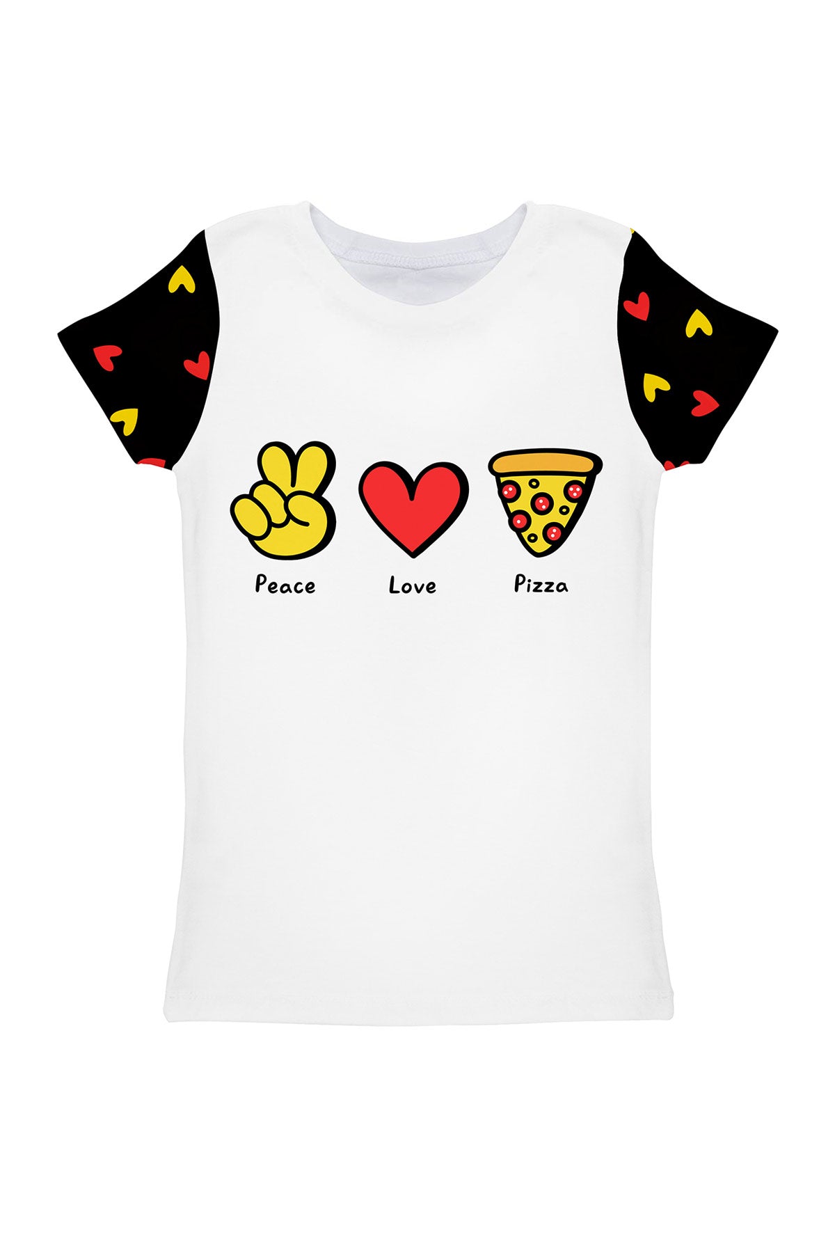 Pepperoni Zoe White & Black Pizza Print Cute Designer T-Shirt - Girls - Pineapple Clothing