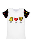 Pepperoni Zoe White & Black Pizza Print Cute Designer T-Shirt - Girls - Pineapple Clothing