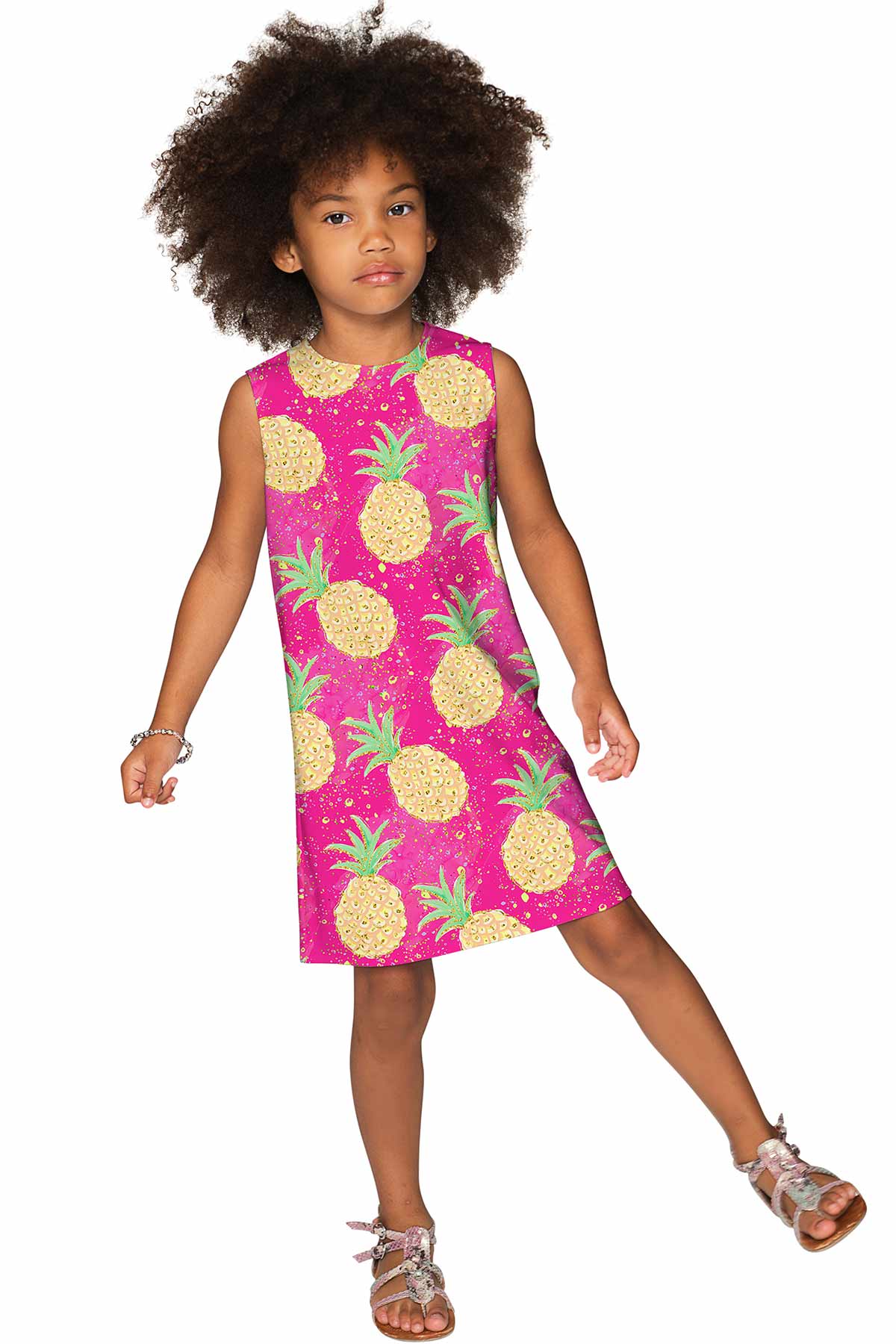Piña Colada Adele Pink Pineapple Print Shift Summer Dress - Girls - Pineapple Clothing