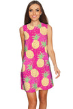 Piña Colada Adele Pink Tropical Print Shift Party Dress - Women - Pineapple Clothing