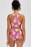 Piña Colada Carly Pink Pineapple High Neck Crop Bikini Top - Women - Pineapple Clothing