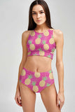 Piña Colada Carly Pink Pineapple High Neck Crop Bikini Top - Women - Pineapple Clothing