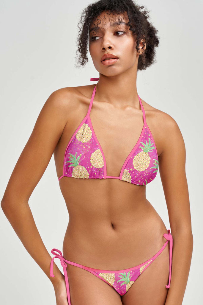 Marmalade Lara Pink Lemon Print Triangle String Bikini Top - Women
