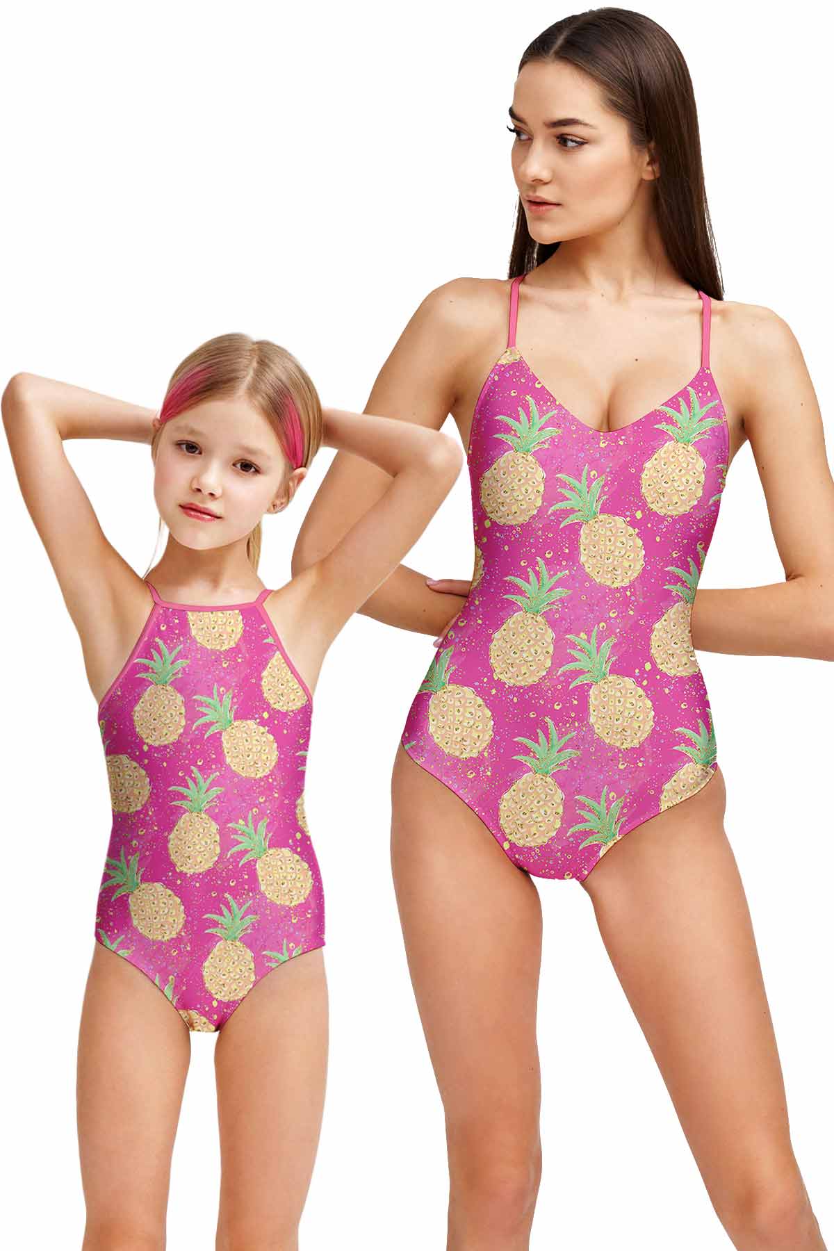 Piña Colada Pink Pineapple Print One-Piece Swimsuits - Mommy and Me - Pineapple Clothing