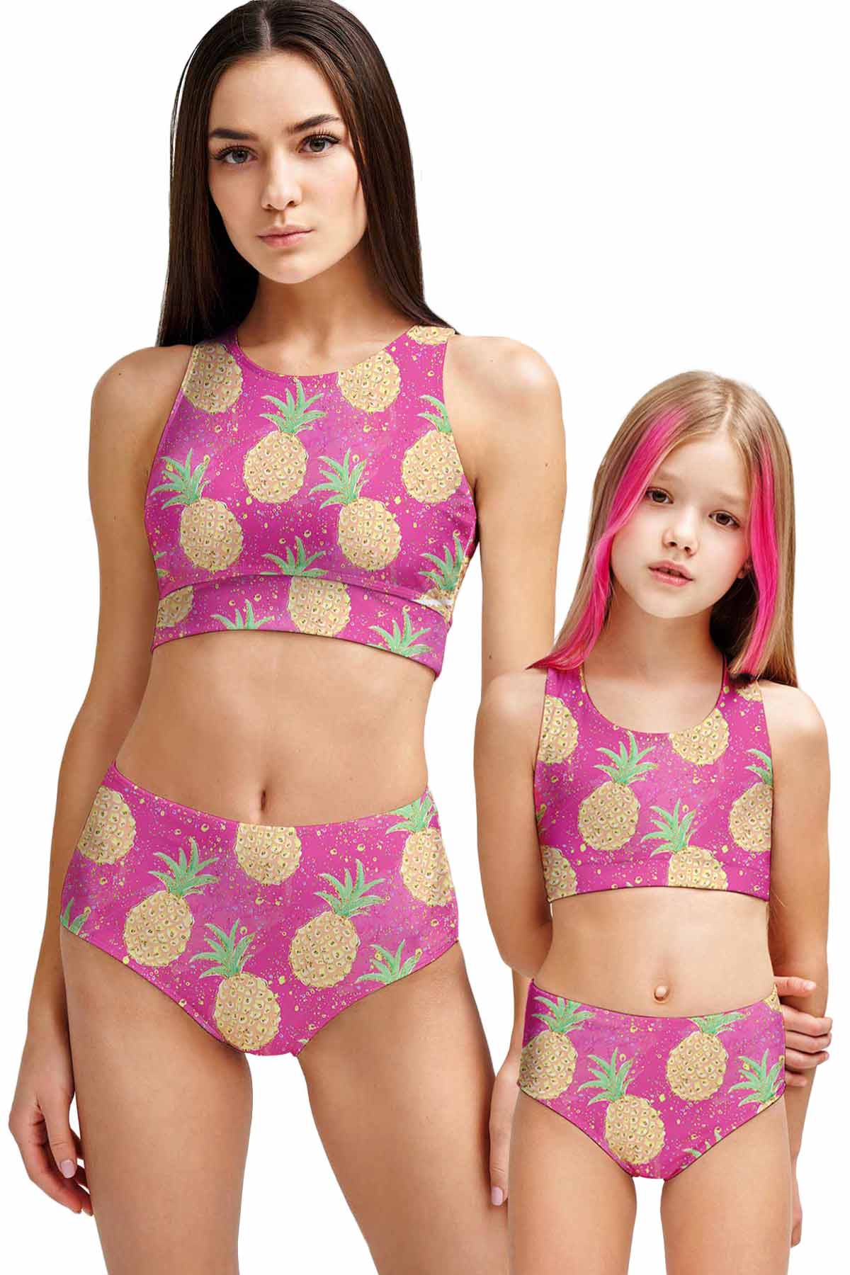 Piña Colada Pink Pineapple Two-Piece Sporty Swimsuits - Mommy and Me - Pineapple Clothing