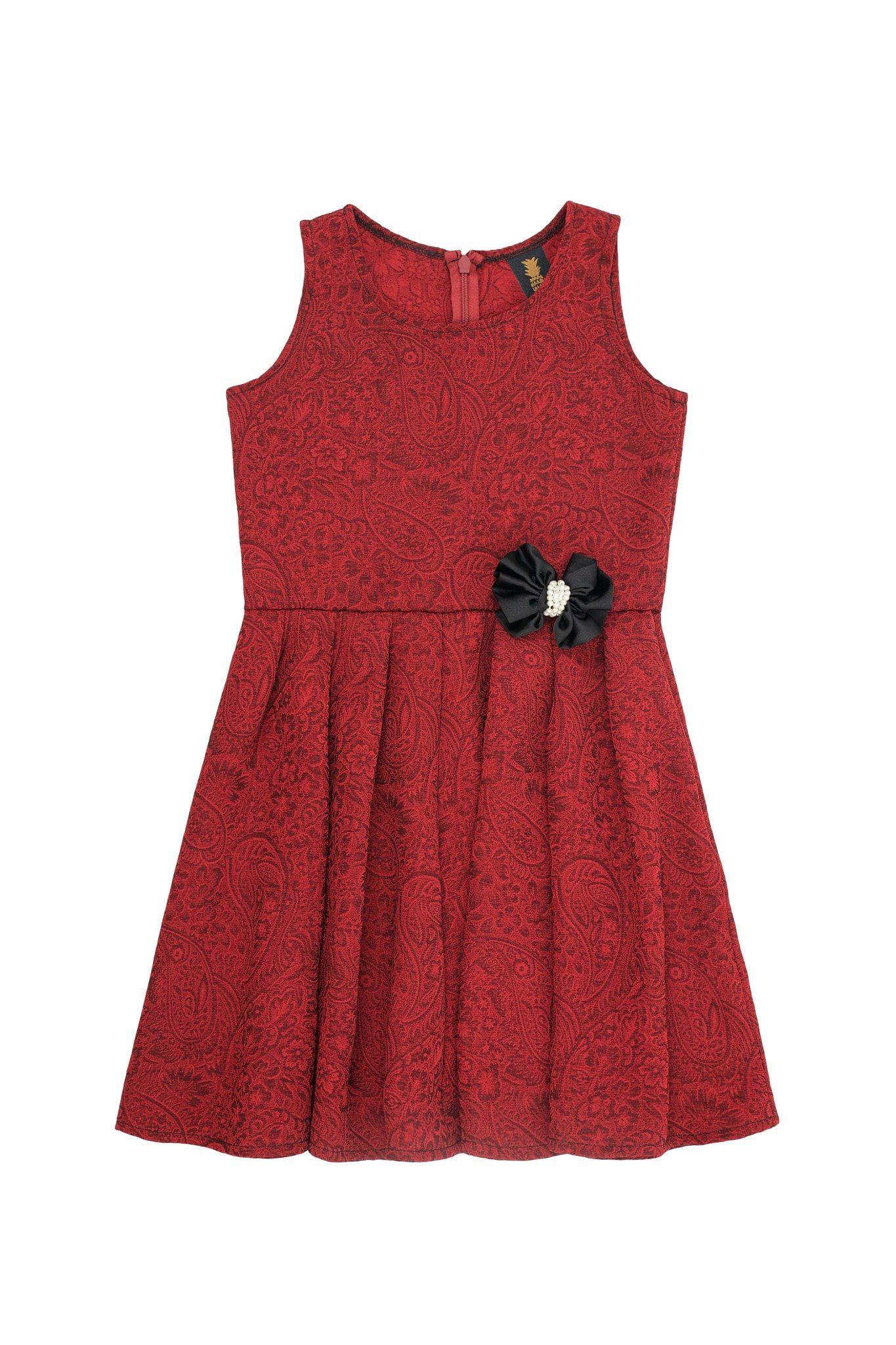 Ruby Red Floral Sleeveless Skater Cute Princess Party Dress - Girls - Pineapple Clothing