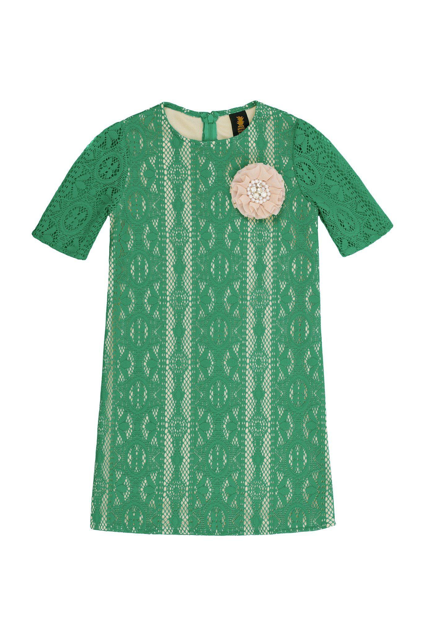 Turquoise Green Crochet Lace Elbow Sleeve Cute Party Summer Dress Girl - Pineapple Clothing