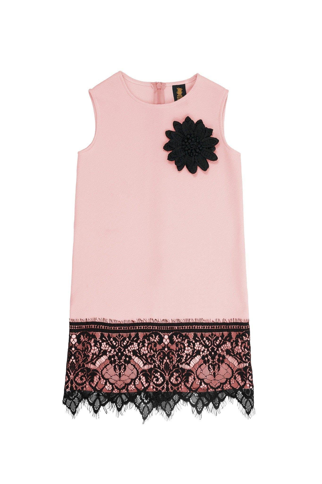 Pink Blush Stretchy Cocktail Party Shift Dress With Lace Trim - Girls - Pineapple Clothing