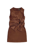 Chocolate Brown Charmeuse Fancy Party Shift Dress With Belt - Girls - Pineapple Clothing