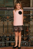 Pink Blush Stretchy Cocktail Party Shift Dress With Lace Trim - Girls - Pineapple Clothing