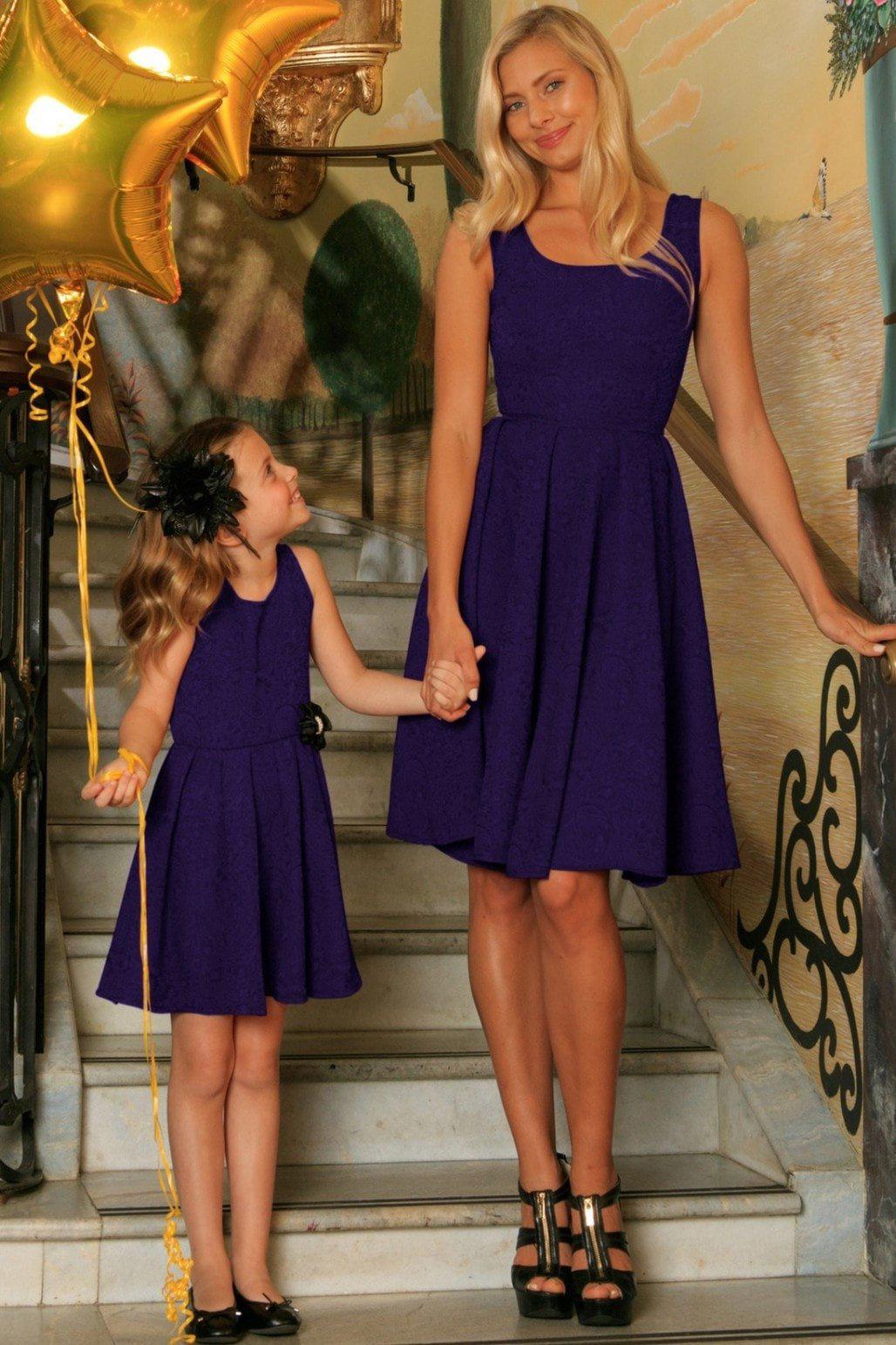 Purple Floral Sleeveless Skater Fit Flare Party Mother Daughter Dress - Pineapple Clothing