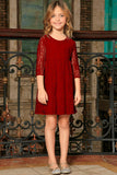 Red Maroon Lace Empire Waist Holiday Christmas Mommy & Me Dress - Pineapple Clothing
