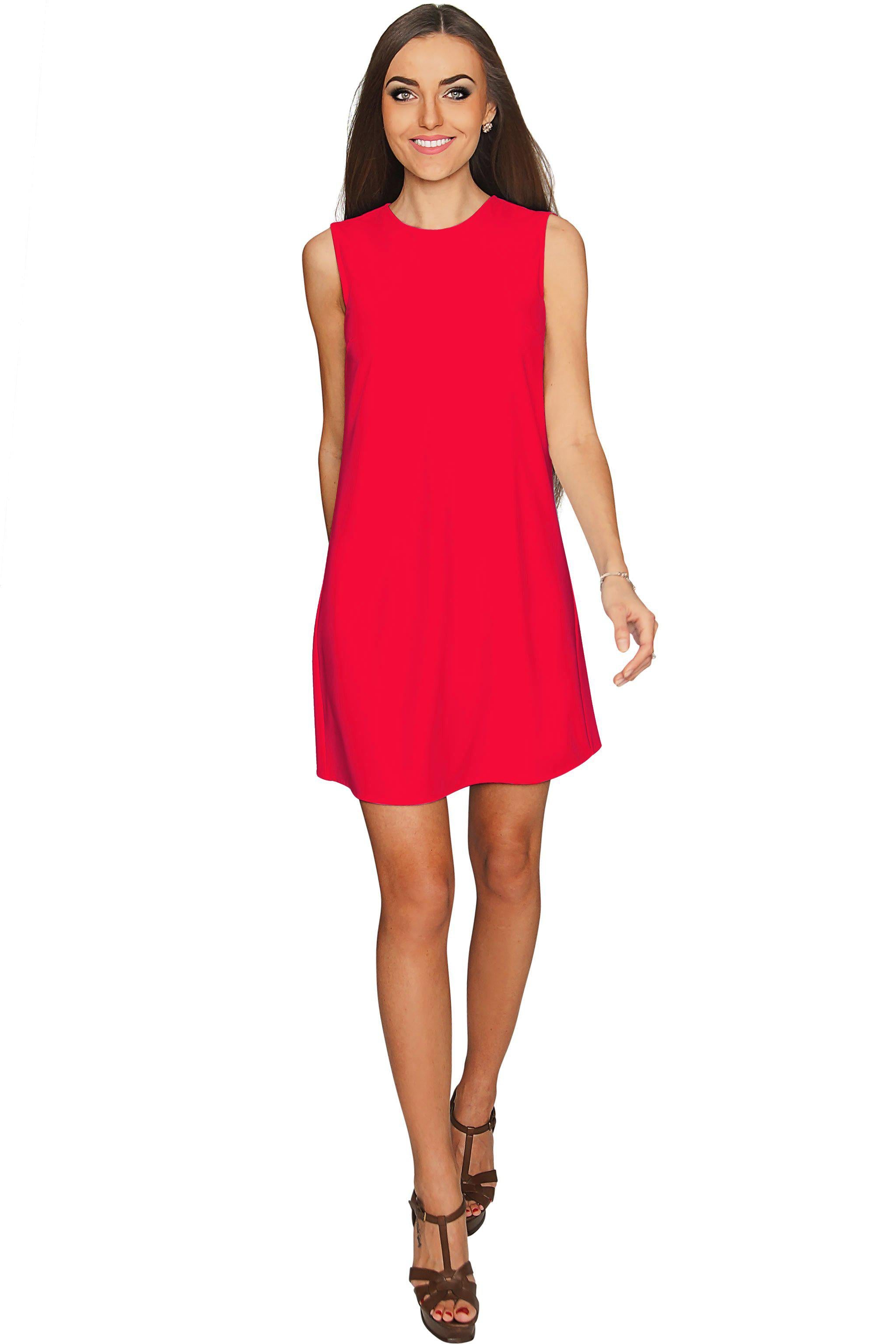Cherry Red Sleeveless A-Line Trapeze Cocktail Shift Dress - Women - Pineapple Clothing