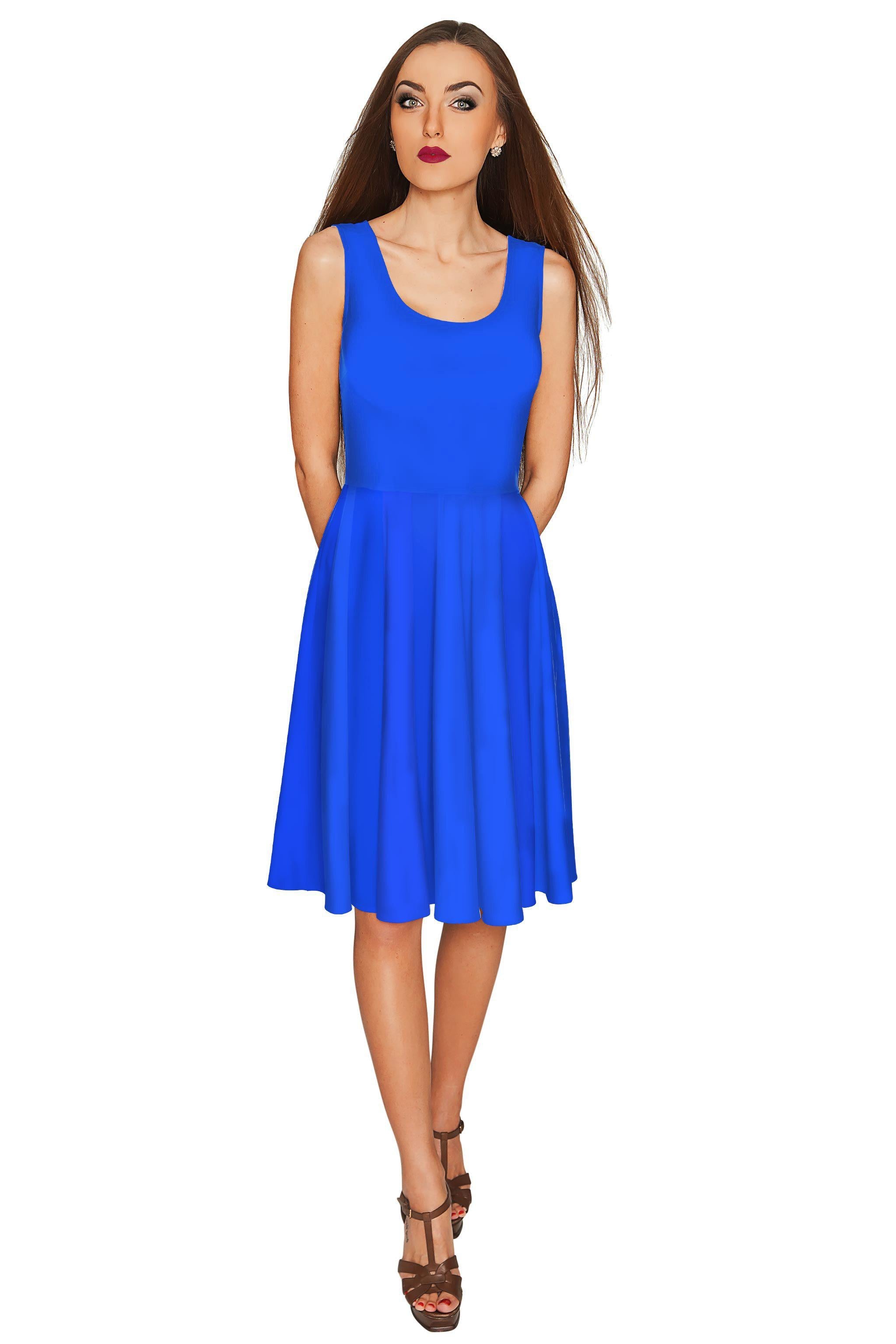 CLEARANCE! 65% off with code: VIP65 - Royal Blue Stretchy Sleeveless Fit & Flare Midi Dress - Women - Pineapple Clothing