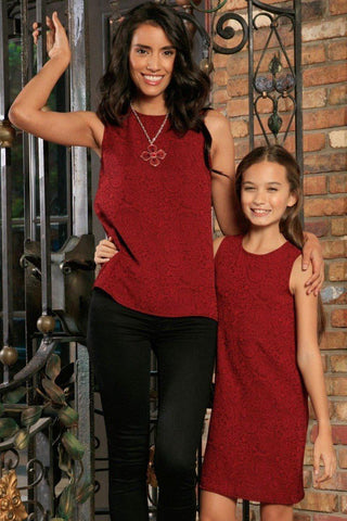 Red Maroon Lace Empire Waist Sleeved Holiday Christmas Dress - Women -  Pineapple Clothing